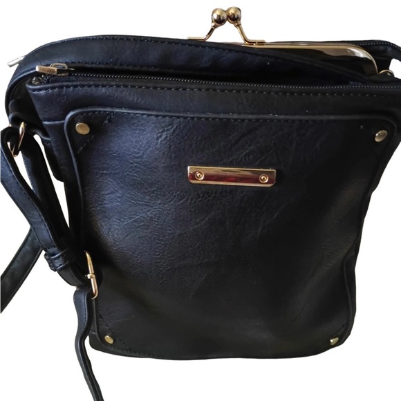 VINTAGE Women’s Black Leather Crossbody
Handbag/Purse with Kiss-Lock Top - Picture 2 of 12